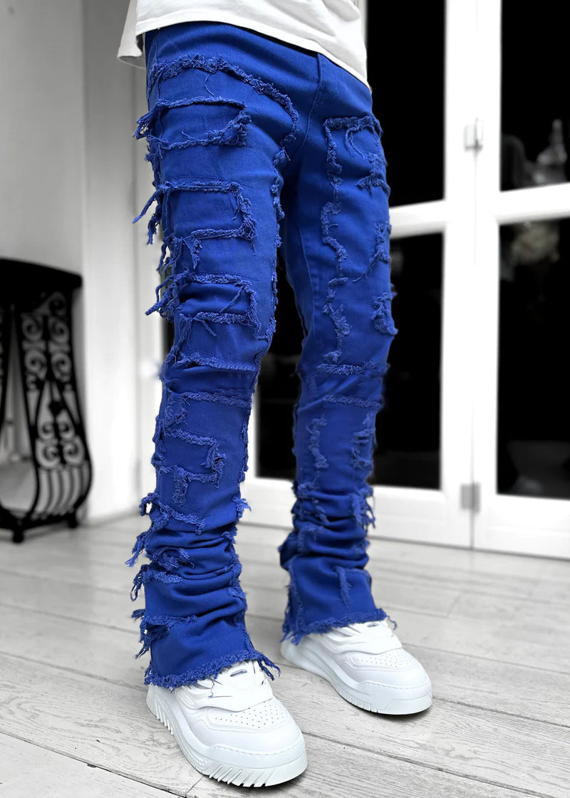 Patched Pants Long Tight Fit Stacked Jeans Drip Haven