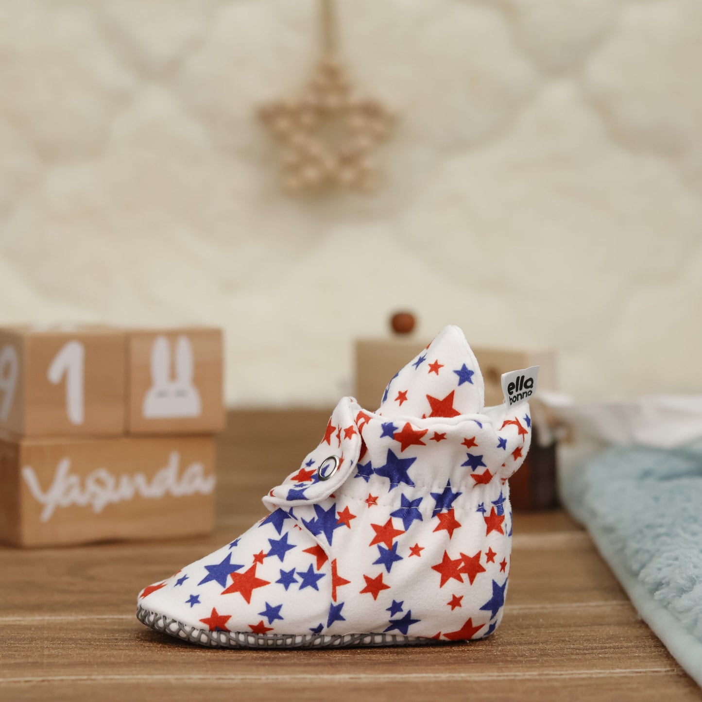 Organic Cotton Baby Booties, Non-Slip Sole, Cotton Newborn Booties Home Nursery Shoes, U.S. Flag Ella Bonna Baby