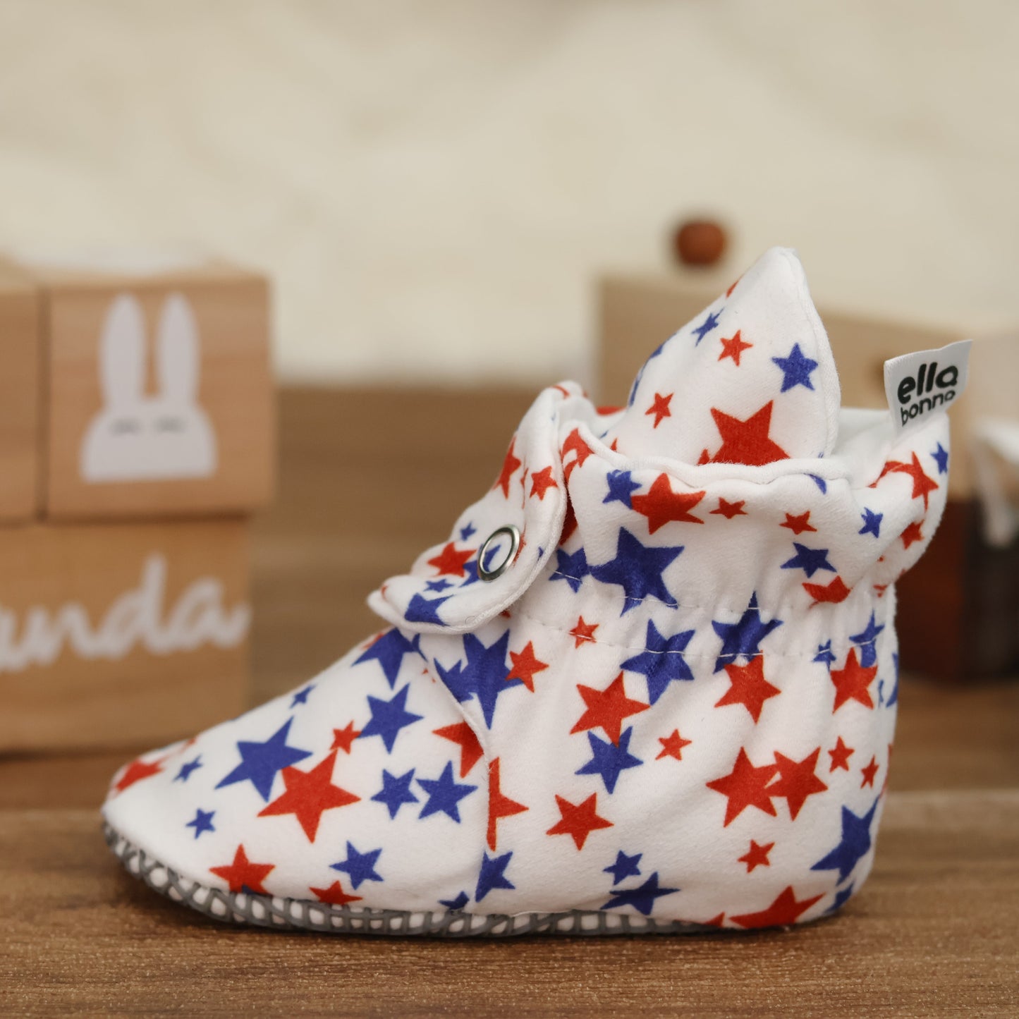Organic Cotton Baby Booties, Non-Slip Sole, Cotton Newborn Booties Home Nursery Shoes, U.S. Flag Ella Bonna Baby