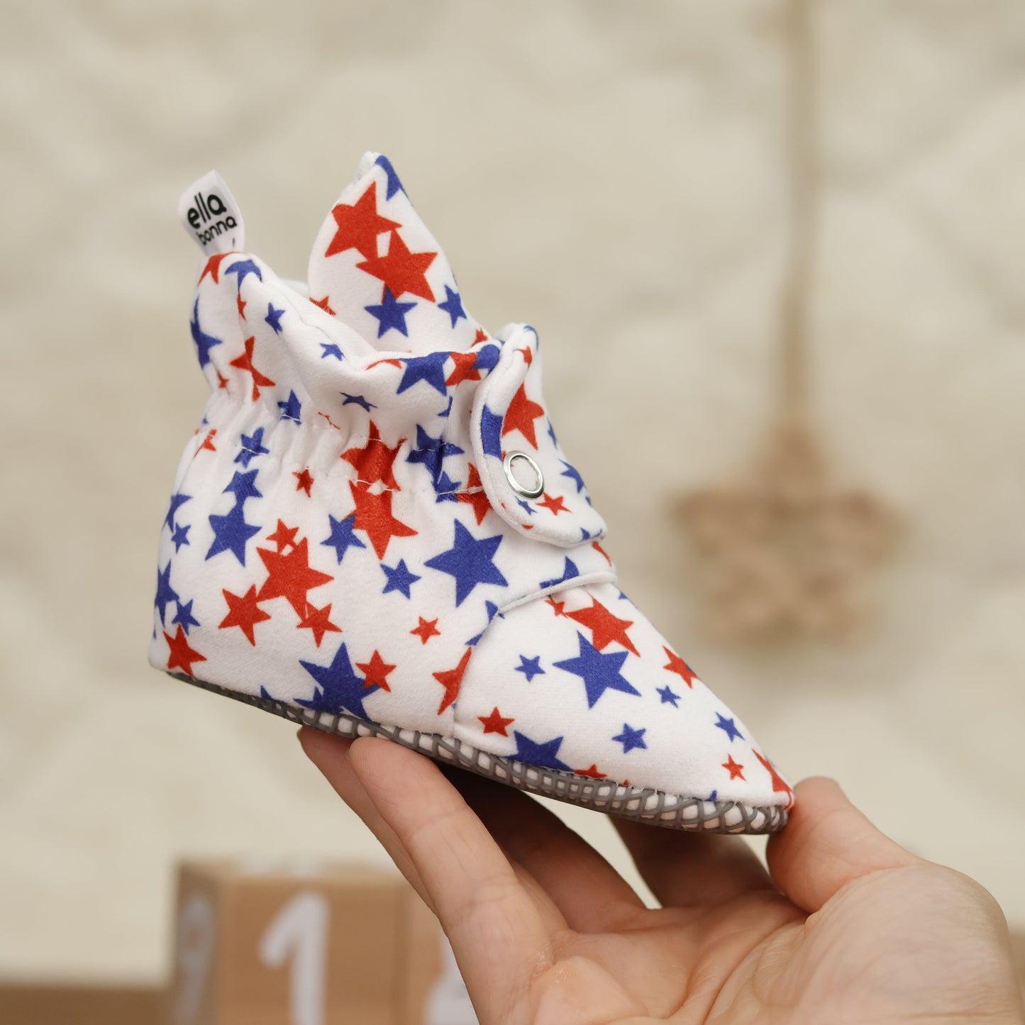 Organic Cotton Baby Booties, Non-Slip Sole, Cotton Newborn Booties Home Nursery Shoes, U.S. Flag Ella Bonna Baby