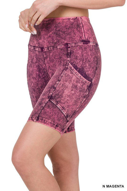 Mineral Wash Wide Waistband Pocket Leggings THRIXINE