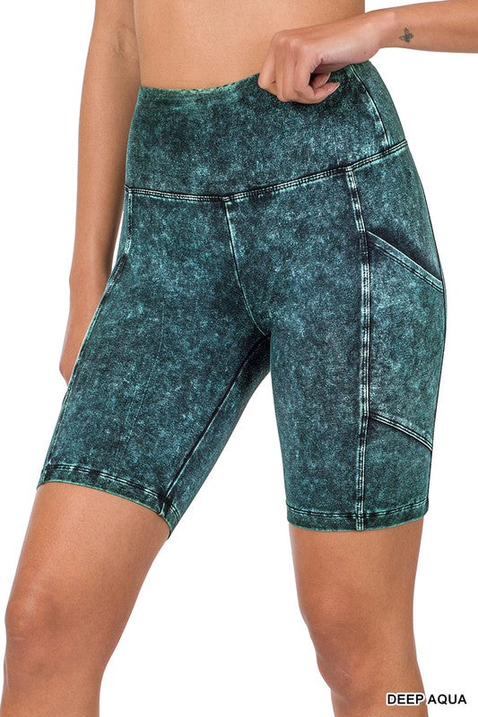 Mineral Wash Wide Waistband Pocket Leggings THRIXINE