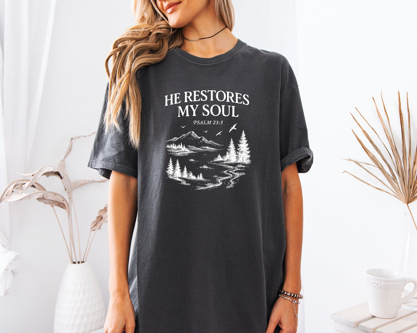 He restores my Soul Psalm Bible Christian Comfort Colors Garment Dyed T Shirt Verita Culture