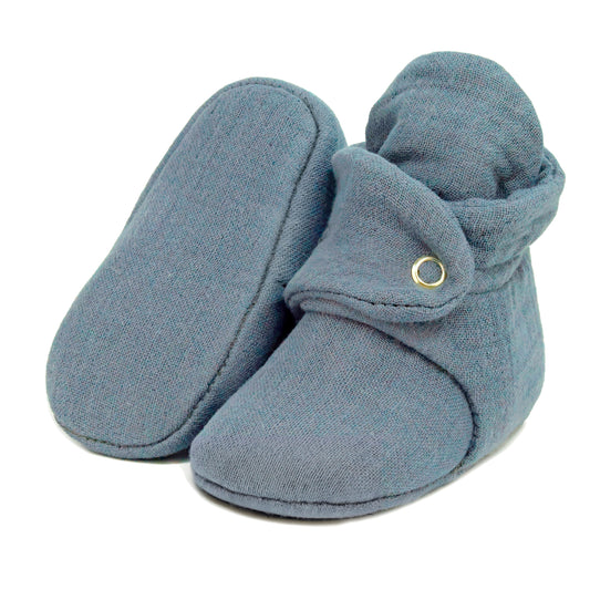 Muslin Stay On Baby Booties Dark Gray Ella Bonna Baby