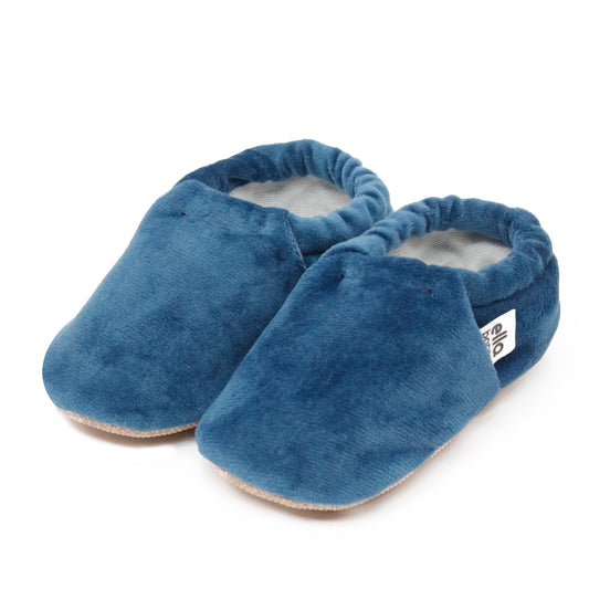 Organic Cotton Velvet Home Nursery Moccasin Shoes, Darkblue Ella Bonna Baby