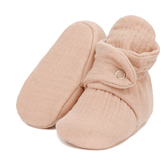 Muslin Stay On Baby Booties Beige Ella Bonna Baby