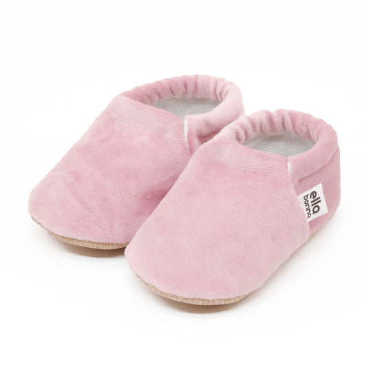 Organic Cotton Velvet Home Nursery Moccasin Shoes, Pink Ella Bonna Baby