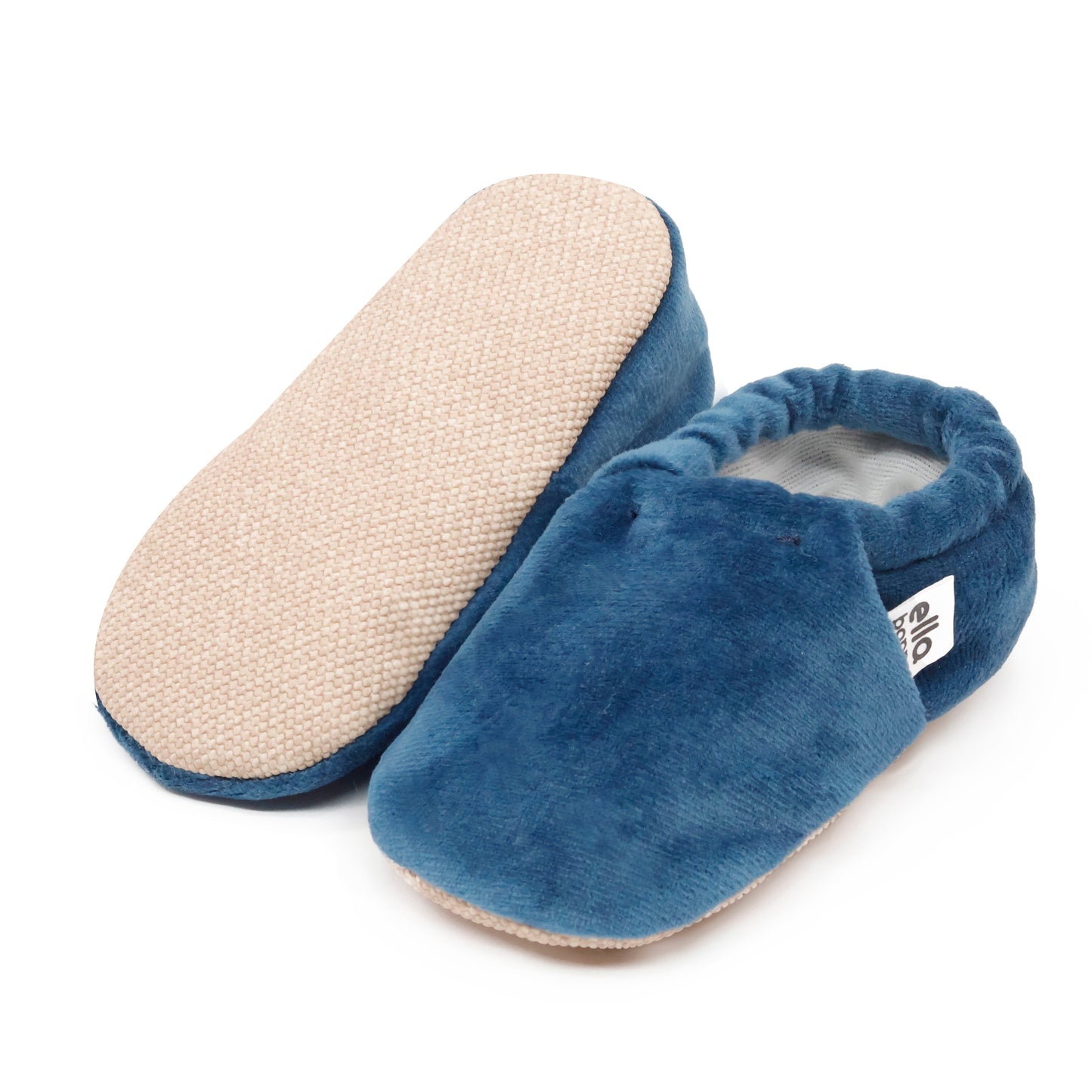 Organic Cotton Velvet Home Nursery Moccasin Shoes, Darkblue Ella Bonna Baby