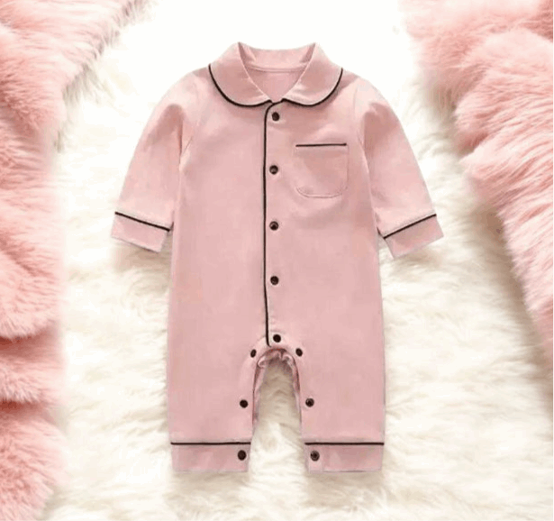Baby Girl Cotton Pajamas in Pink Long Sleeve Design