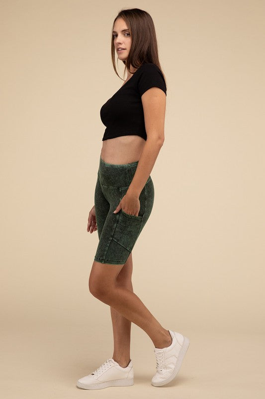 Mineral Wash Wide Waistband Pocket Leggings THRIXINE
