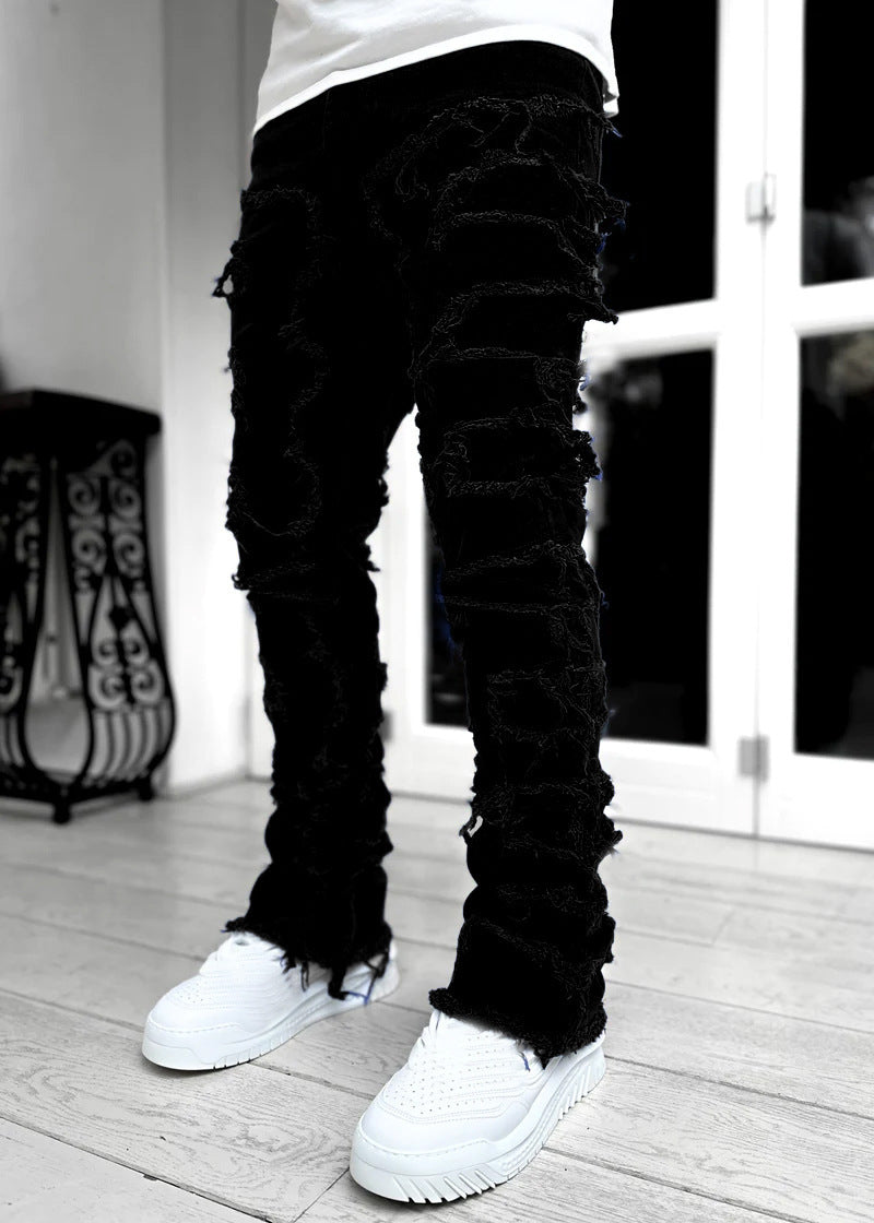 Patched Pants Long Tight Fit Stacked Jeans Drip Haven
