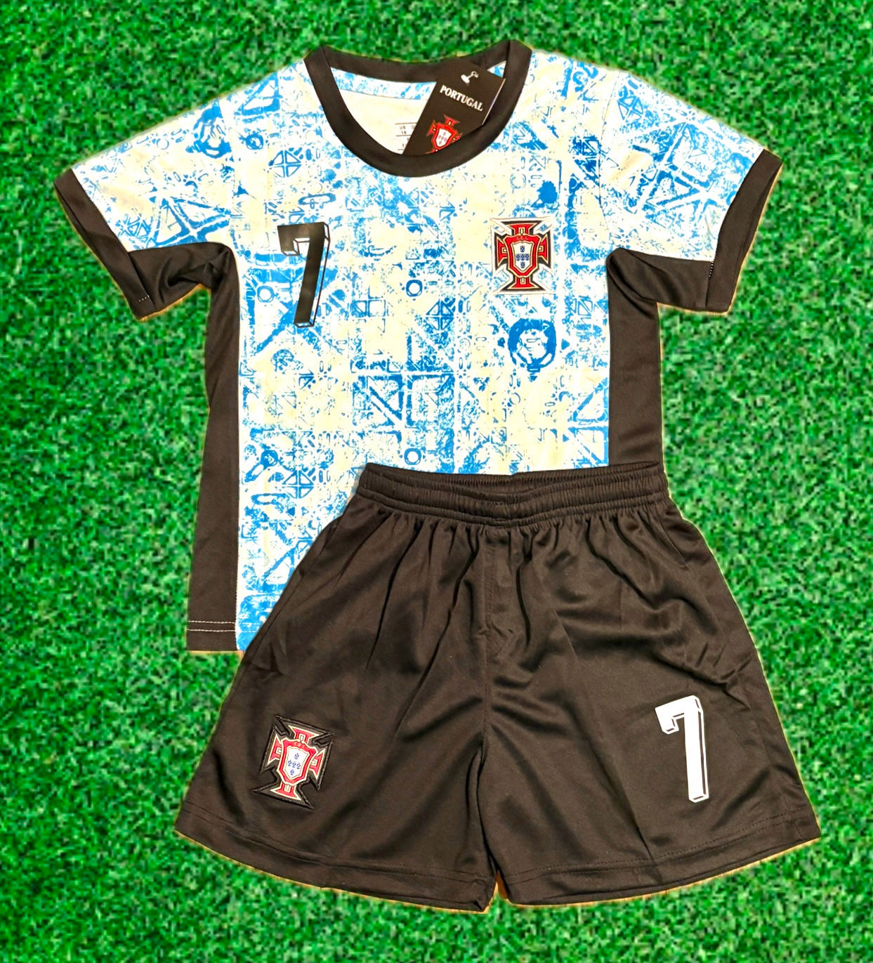 Ronaldo Portugal Away Blue Kids Soccer Jersey Kit 2 Piece Set CustomKiddos.com
