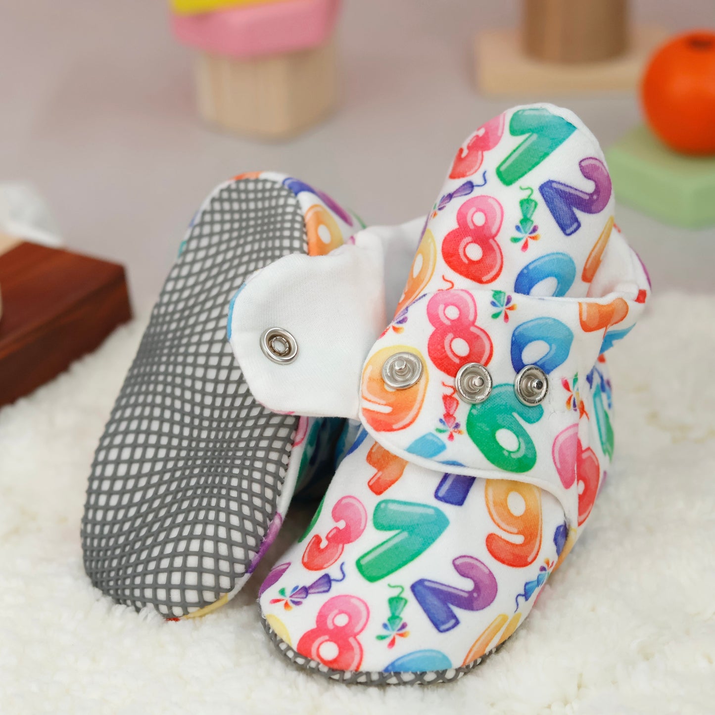 Organic Cotton Baby Booties, Non-Slip Sole, Cotton Newborn Booties Home Nursery Shoes, Numbers Ella Bonna Baby
