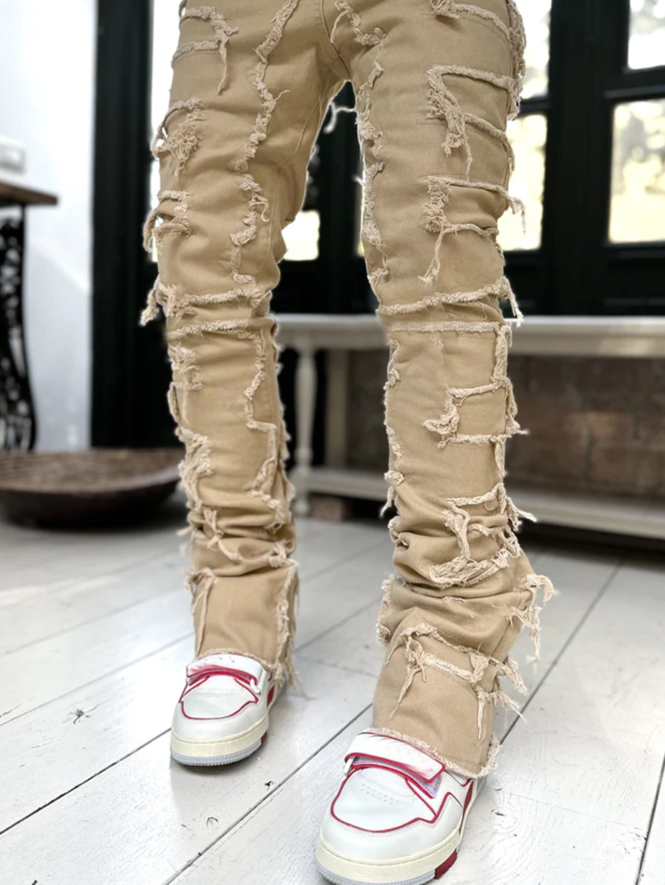 Patched Pants Long Tight Fit Stacked Jeans Drip Haven
