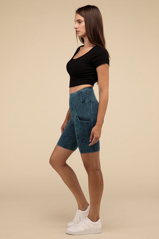 Mineral Wash Wide Waistband Pocket Leggings THRIXINE