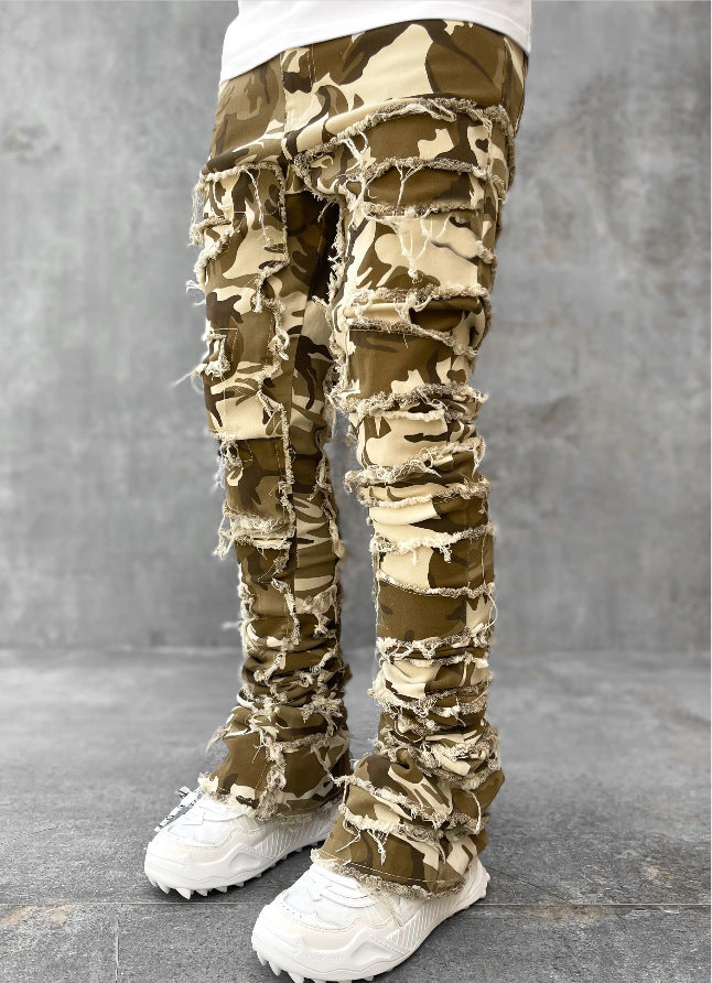 Patched Pants Long Tight Fit Stacked Jeans Drip Haven