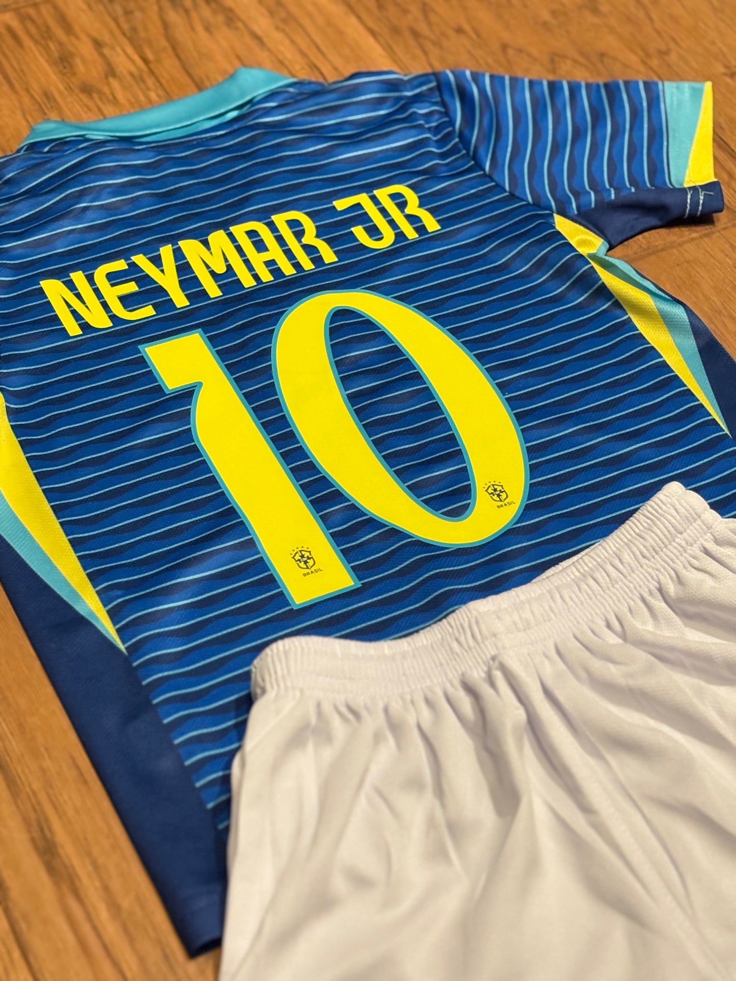 Neymar Jr Blue Brazil Away Jersey Kids Soccer Jersey Set Youth & Toddler Sizes CustomKiddos.com