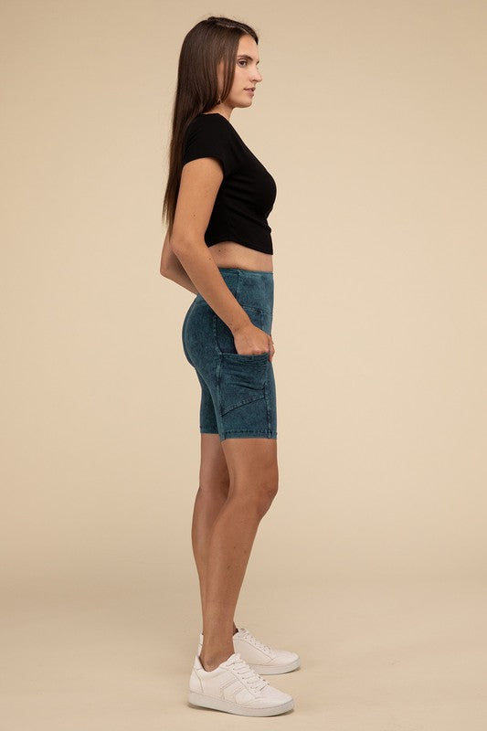 Mineral Wash Wide Waistband Pocket Leggings THRIXINE