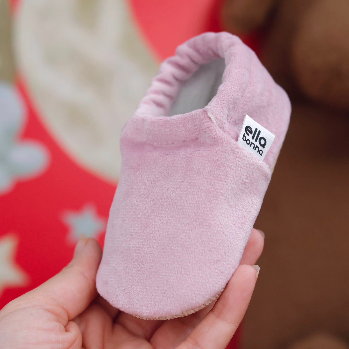 Organic Cotton Velvet Home Nursery Moccasin Shoes, Pink Ella Bonna Baby