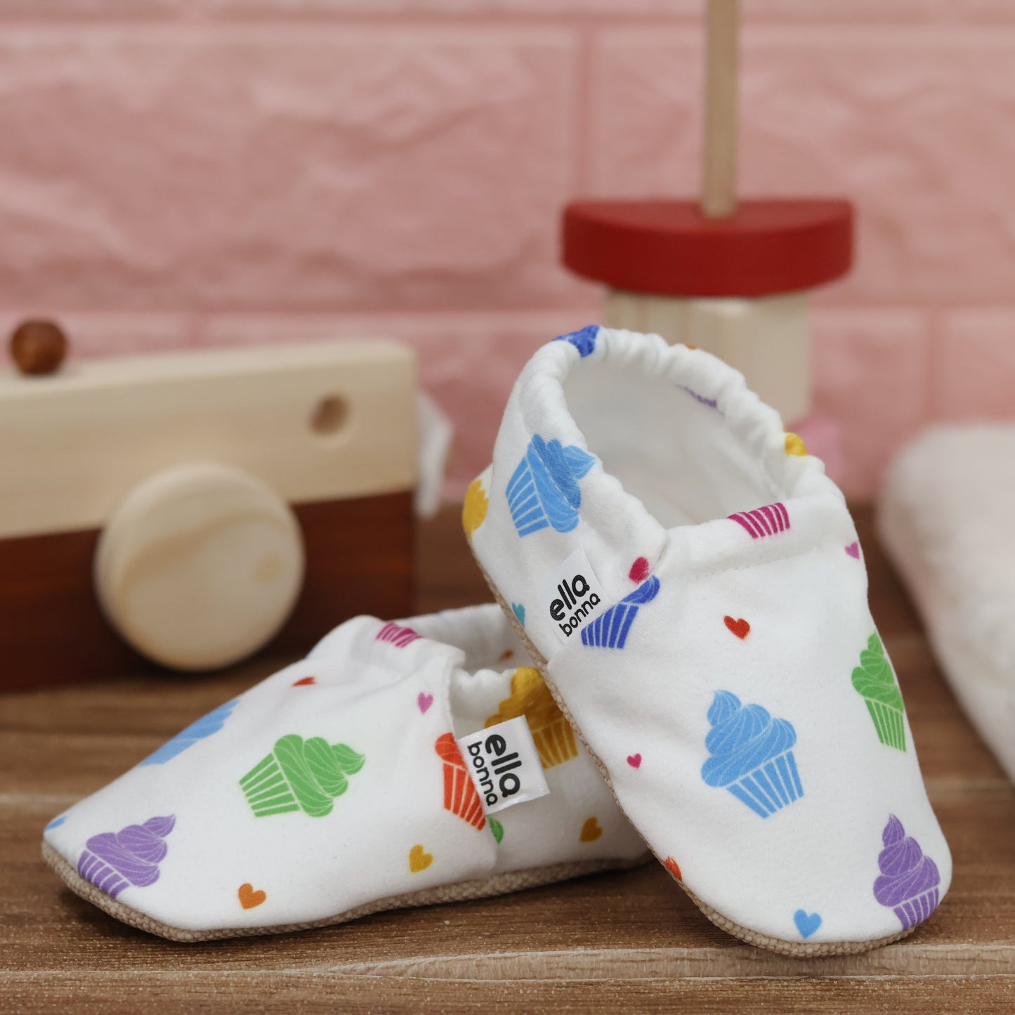 Ella Bonna Non-Slip Sole Cupcake Patterned Baby Booties, Home Boot Slippers Nursery Shoes Ella Bonna Baby