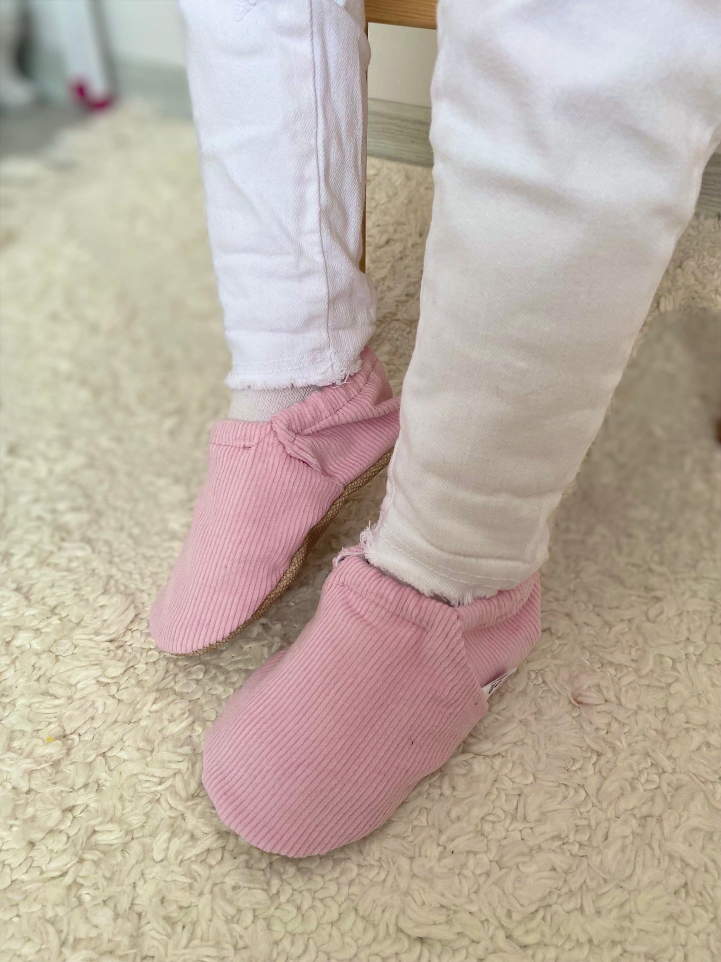 Organic Cotton Corduroy Home Nursery Moccasin Shoes , Pink Ella Bonna Baby