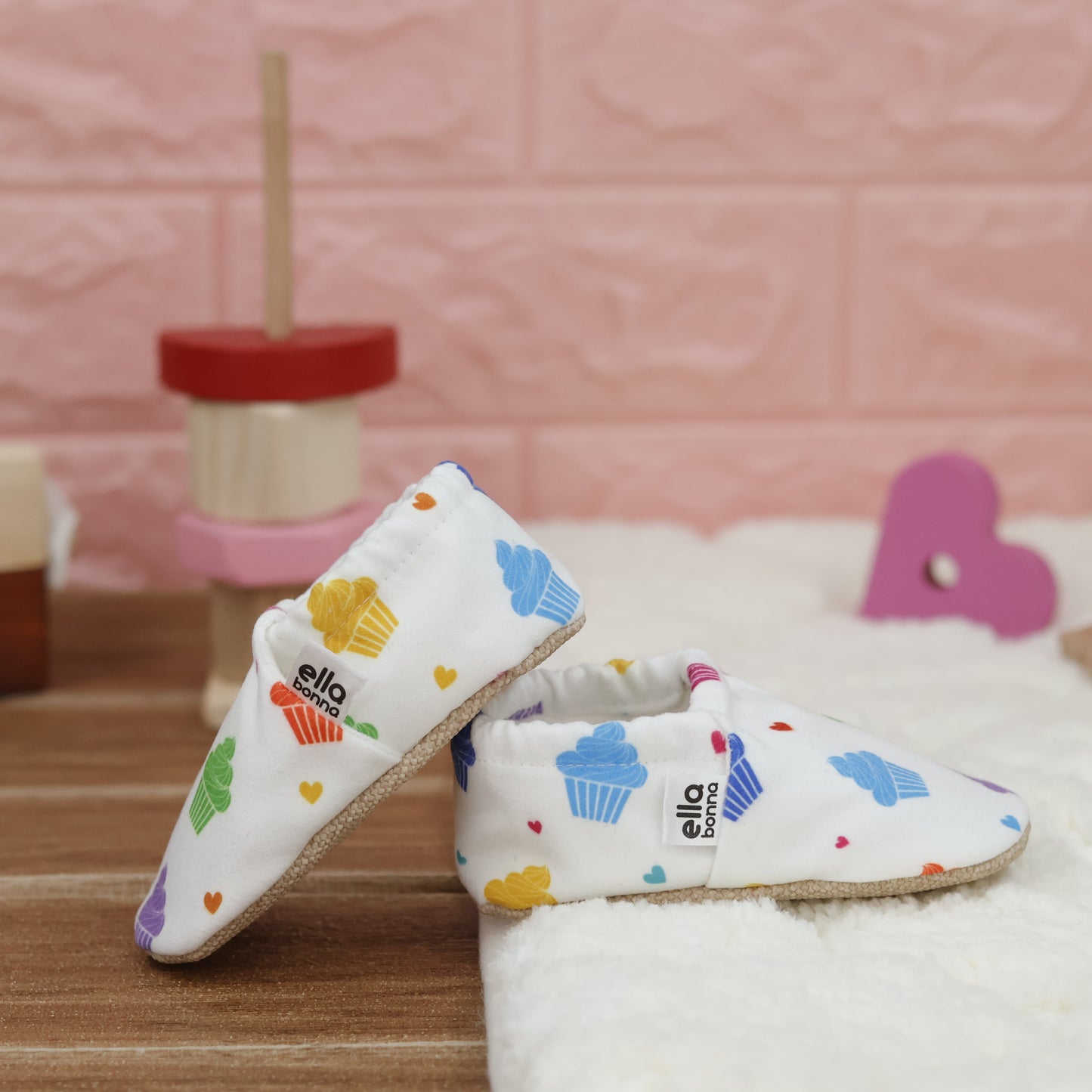 Ella Bonna Non-Slip Sole Cupcake Patterned Baby Booties, Home Boot Slippers Nursery Shoes Ella Bonna Baby