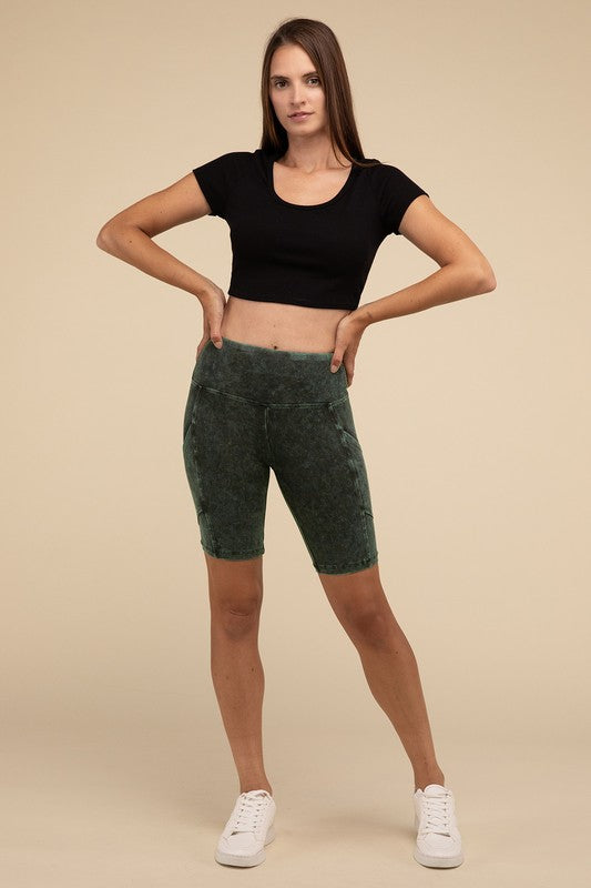 Mineral Wash Wide Waistband Pocket Leggings THRIXINE