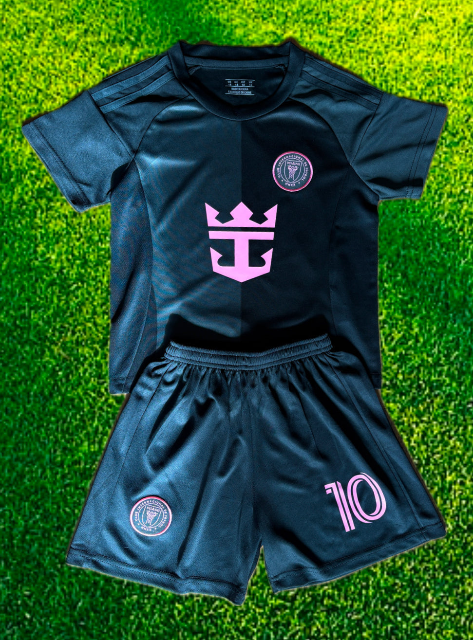 Lionel Messi Black Miami 2025 Kids Soccer Jersey Set Football CustomKiddos.com