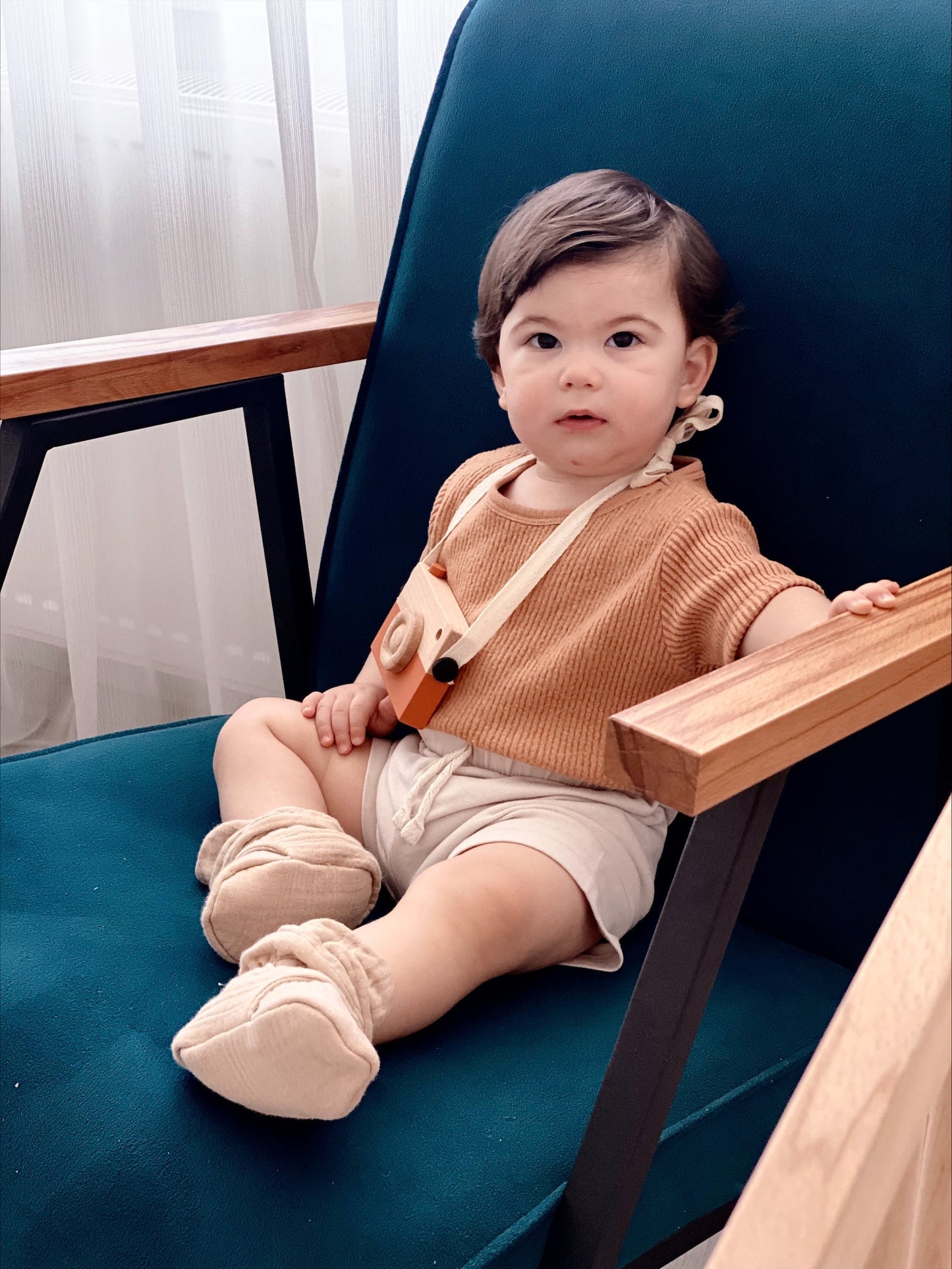Muslin Stay On Baby Booties Beige Ella Bonna Baby