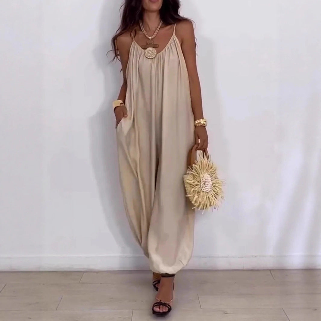 Loose Casual Solid Color Hollow-out Camisole Women's Jumpsuit Drip Haven