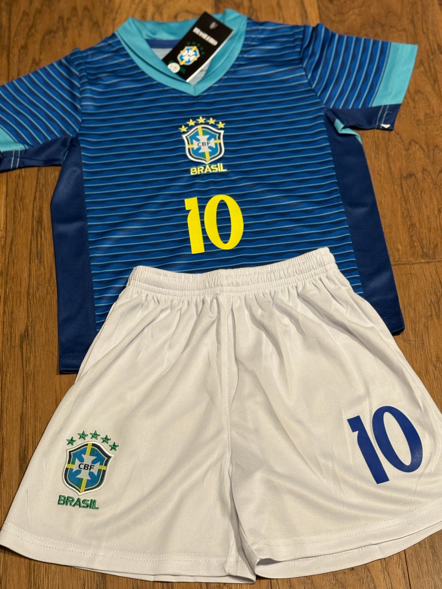 Neymar Jr Blue Brazil Away Jersey Kids Soccer Jersey Set Youth & Toddler Sizes CustomKiddos.com