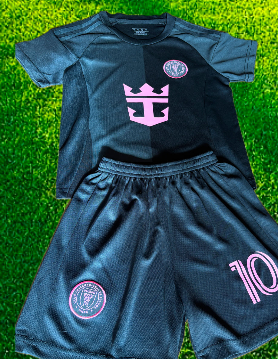 Lionel Messi Black Miami 2025 Kids Soccer Jersey Set Football CustomKiddos.com