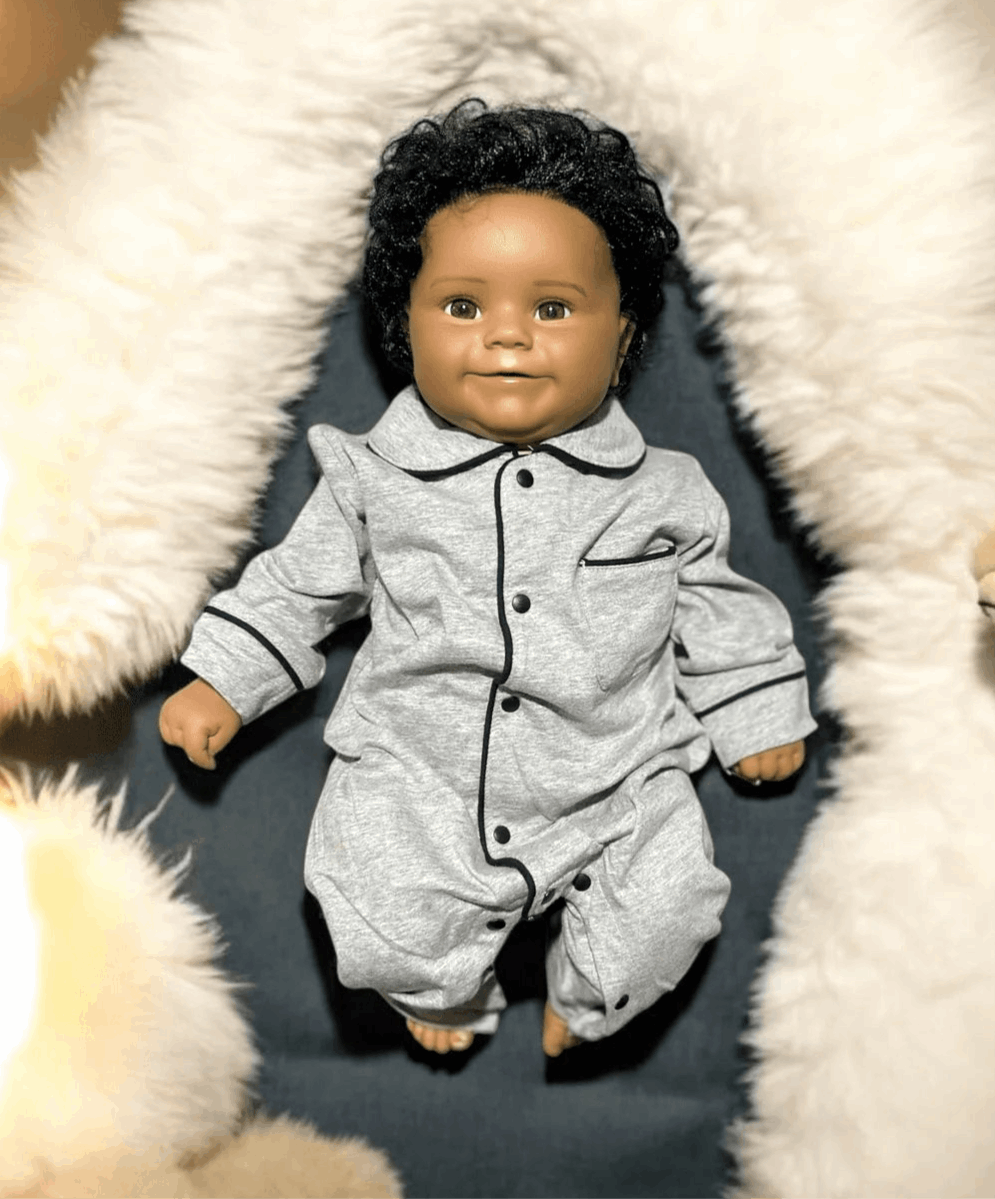 Baby Boy Cotton Pajamas In Soft Gray By Hushies