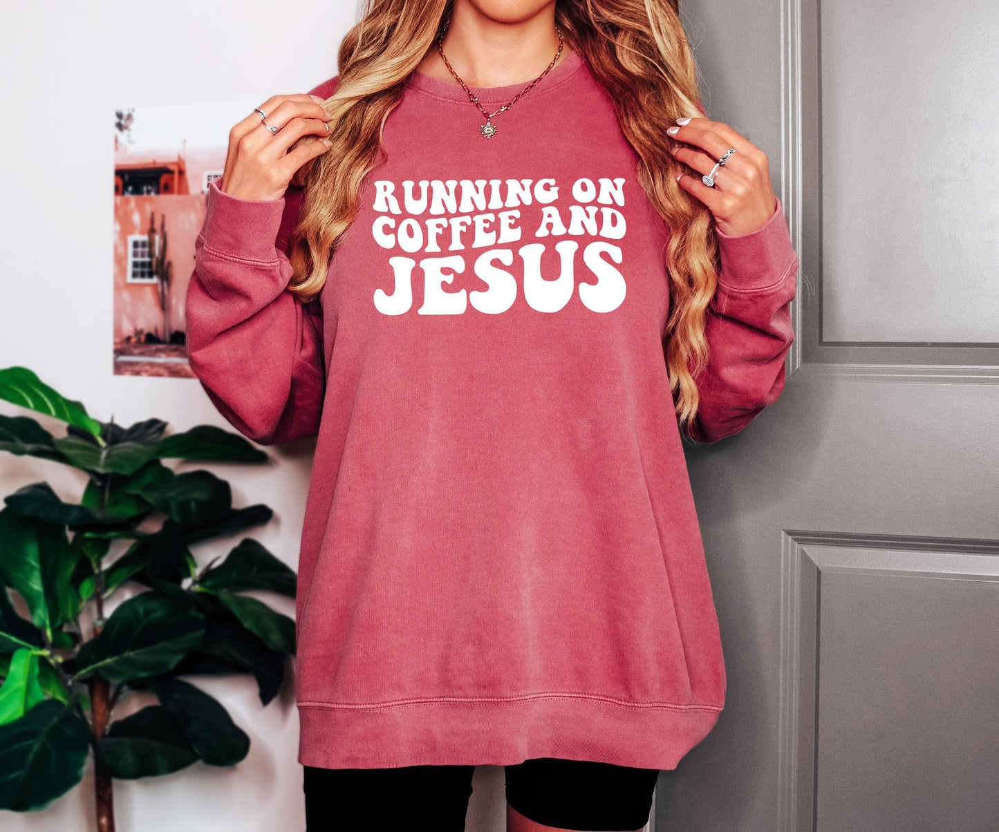 Running on Coffee and Jesus Christian Garment Dyed Comfort Colors Sweatshirt Verita Culture