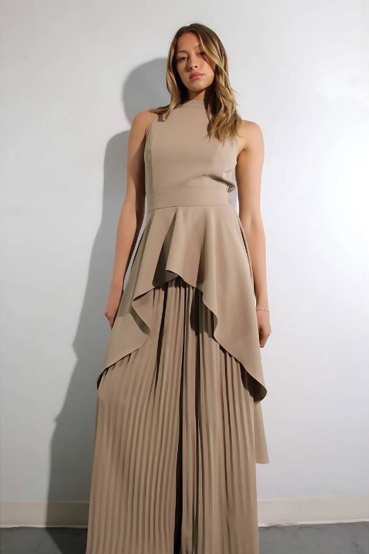 Escape to Milan Taupe Pleated Pants Set Luxe and Allure