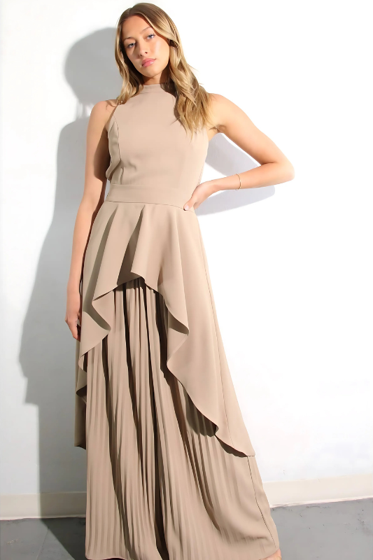 Escape to Milan Taupe Pleated Pants Set Luxe and Allure