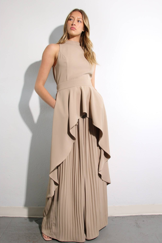 Escape to Milan Taupe Pleated Pants Set Luxe and Allure