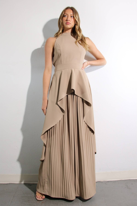 Escape to Milan Taupe Pleated Pants Set Luxe and Allure