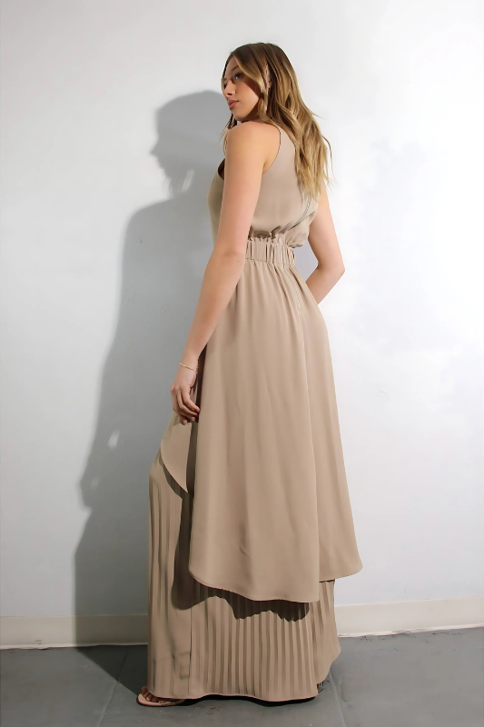Escape to Milan Taupe Pleated Pants Set Luxe and Allure