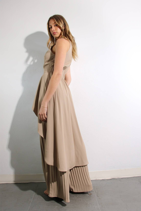 Escape to Milan Taupe Pleated Pants Set Luxe and Allure