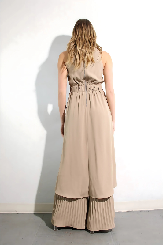 Escape to Milan Taupe Pleated Pants Set Luxe and Allure