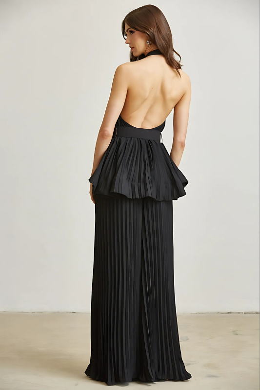 Midnight in Monaco Chiffon Pleated Pant Set Luxe and Allure