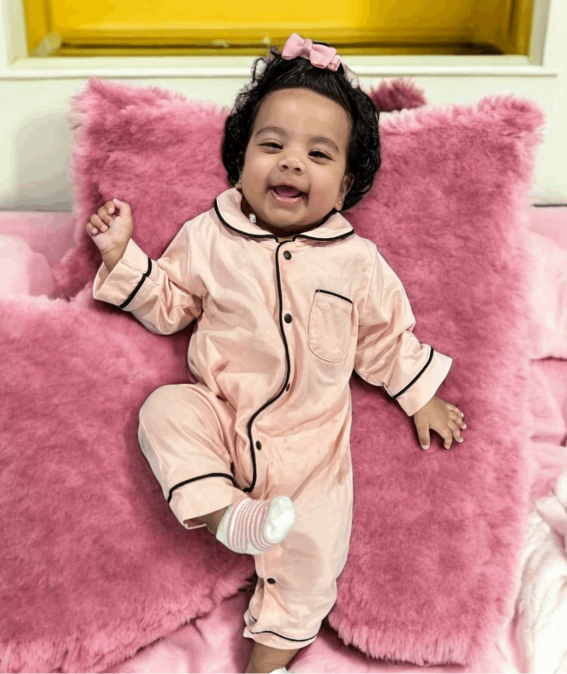 Baby Girl Cotton Pajamas in Pink Long Sleeve Design