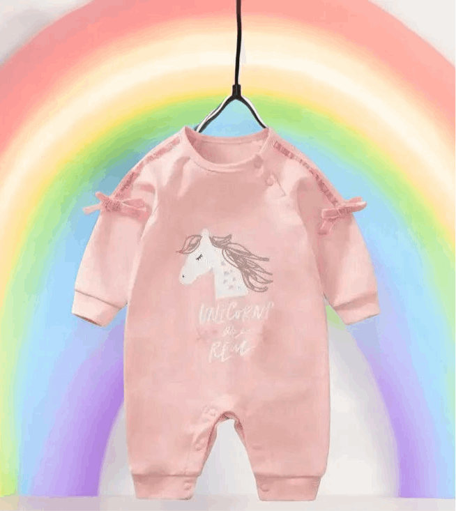 Baby Girls' Unicorn Romper in Soft Pink with Bow Details