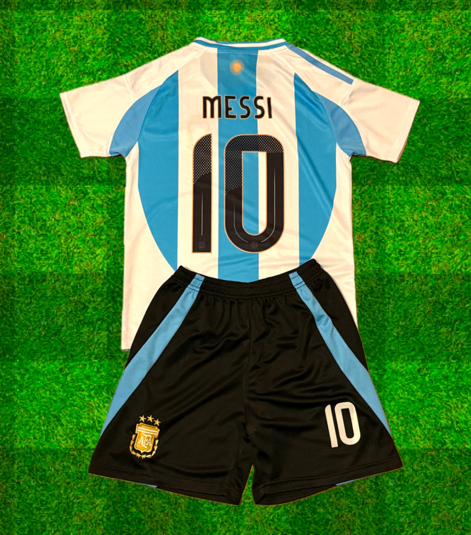 Kids Messi Jersey Kit - Argentina Black Shorts Version Soccer Jersey Set CustomKiddos.com