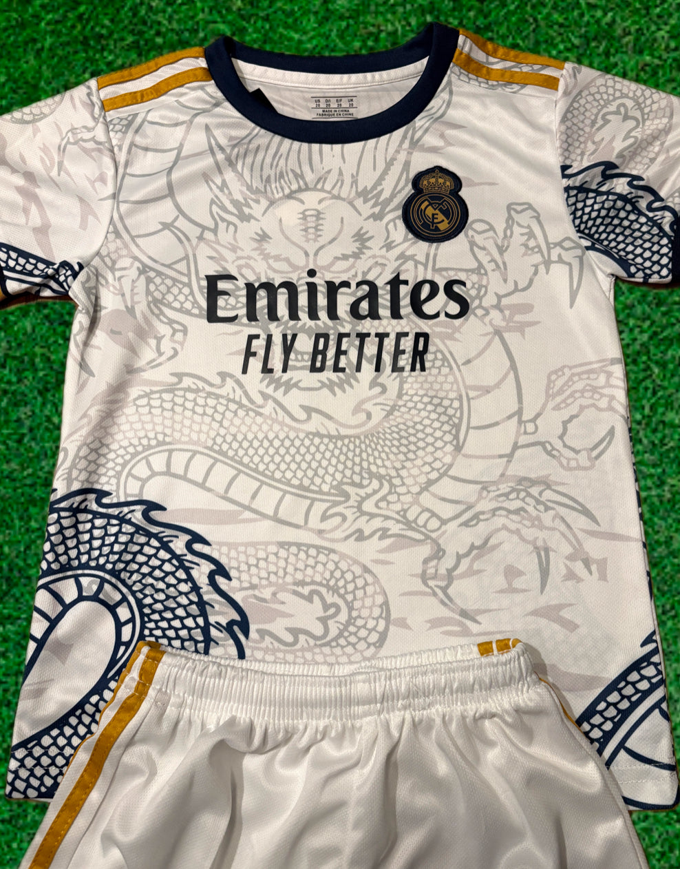 Bellingham Home Dragon Edition Kids Soccer Kit - Real Madrid 2 Piece Set CustomKiddos.com