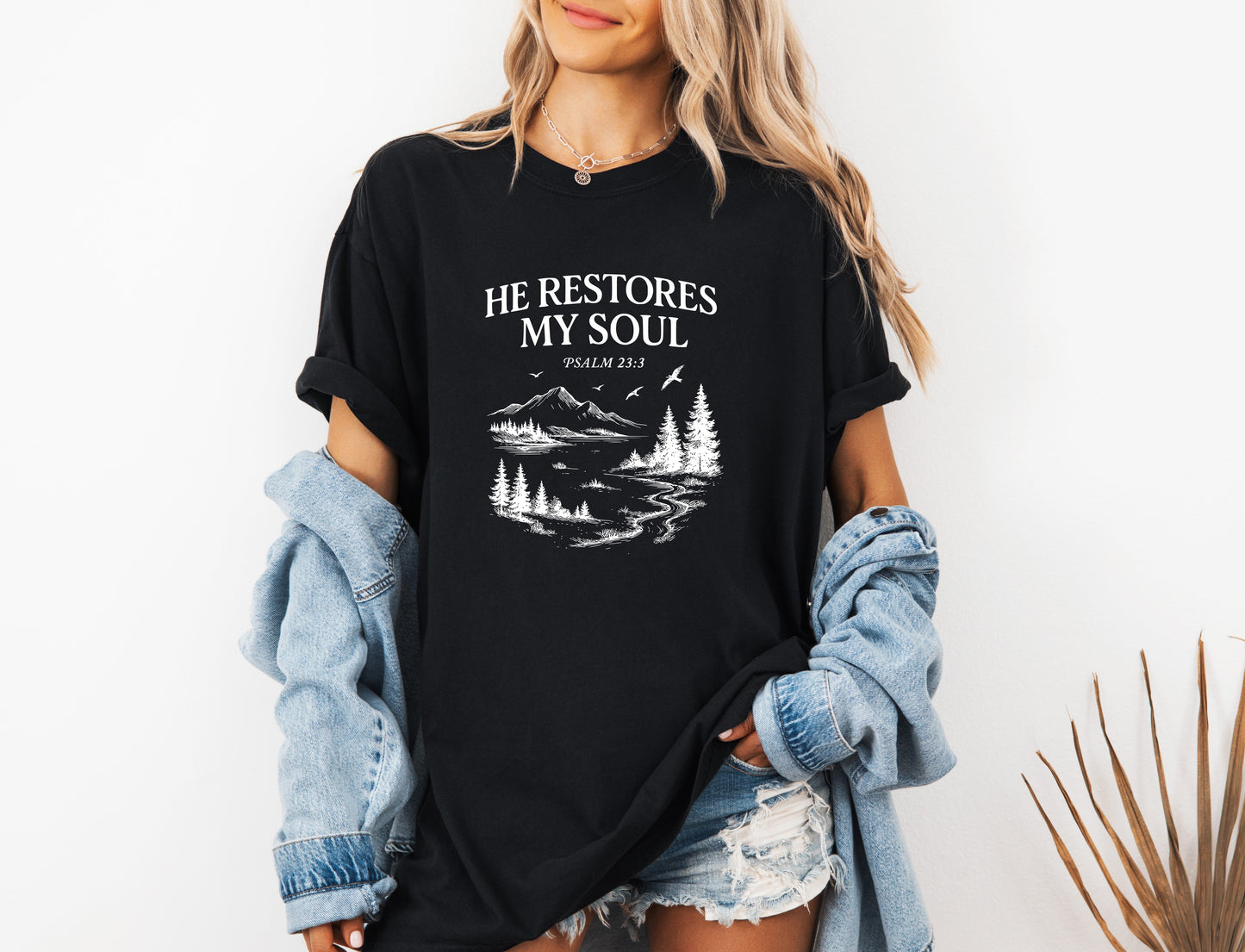 He restores my Soul Psalm Bible Christian Comfort Colors Garment Dyed T Shirt Verita Culture