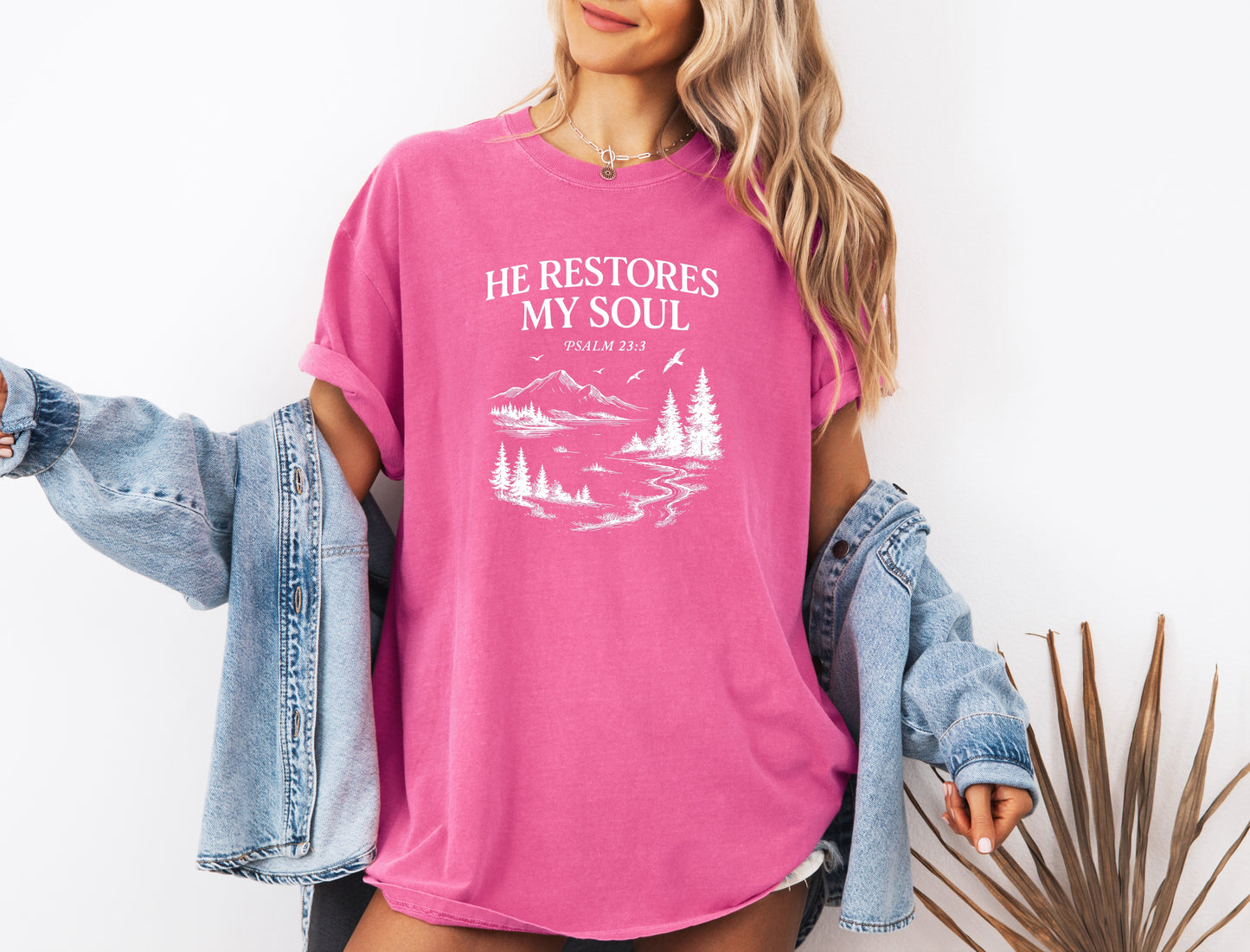 He restores my Soul Psalm Bible Christian Comfort Colors Garment Dyed T Shirt Verita Culture