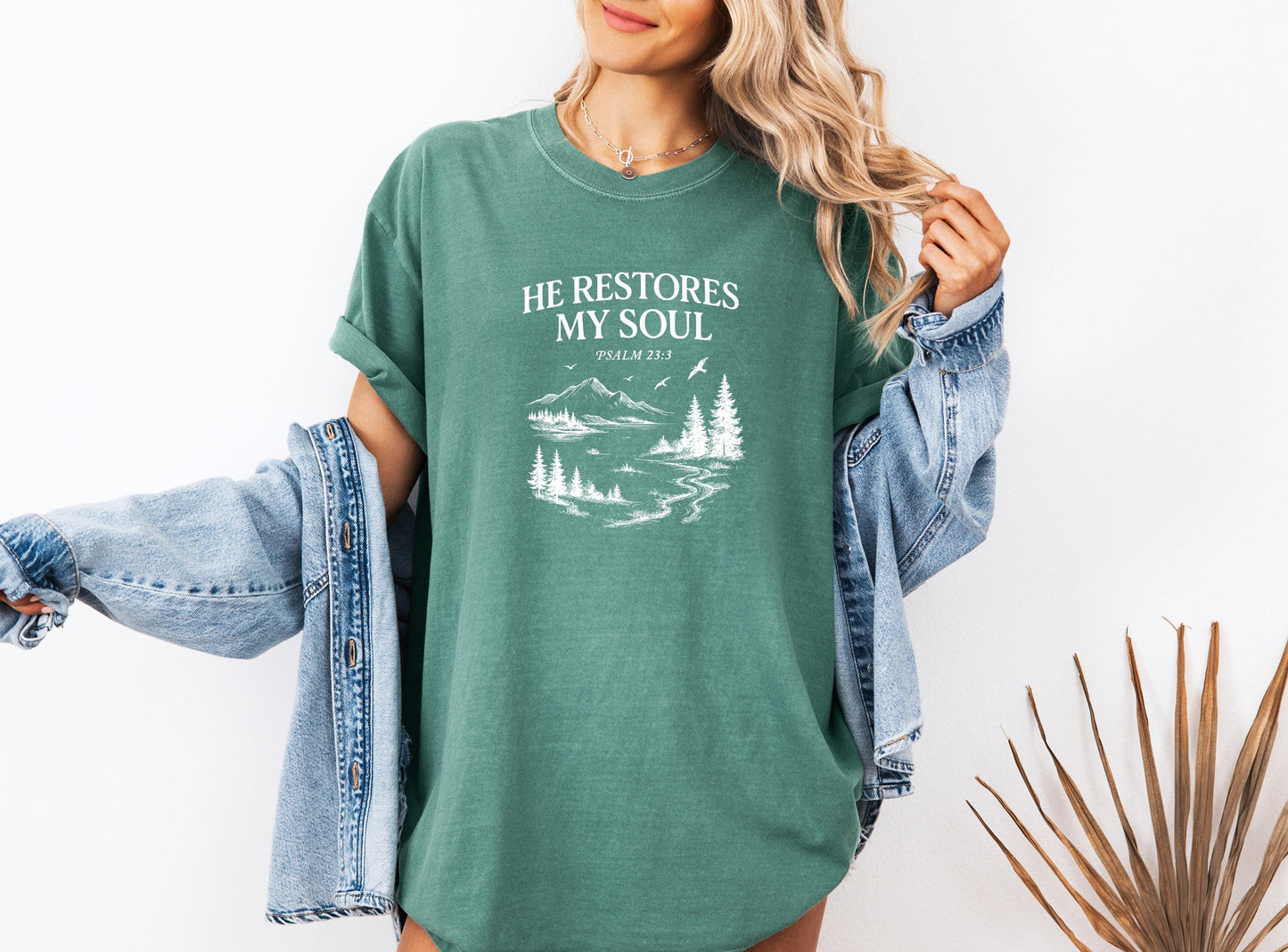 He restores my Soul Psalm Bible Christian Comfort Colors Garment Dyed T Shirt Verita Culture