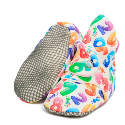 Organic Cotton Baby Booties, Non-Slip Sole, Cotton Newborn Booties Home Nursery Shoes, Numbers Ella Bonna Baby